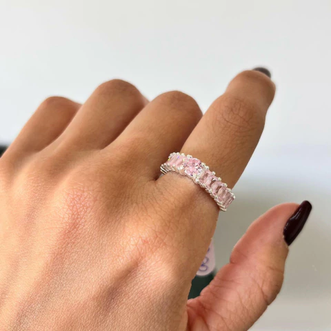 Anel Todo Cravejado Rosa - comprar online