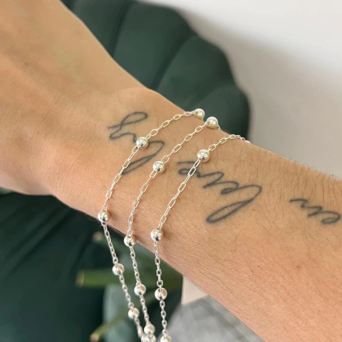 Pulseira Elo Quadrado Bolinha - comprar online