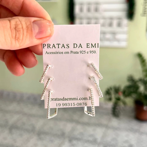 Brinco Trio Quadrado Cravejado - comprar online