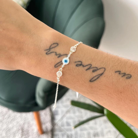Pulseira Olho Grego e Duas Zircônias - comprar online