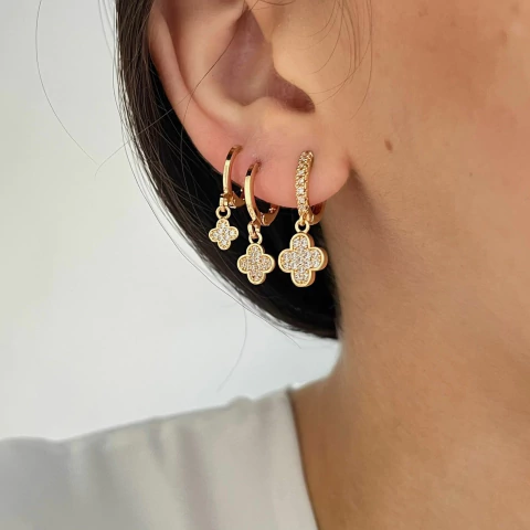 Trio Argolas Trevos Cravejados banhado a ouro - comprar online