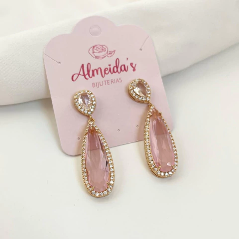 Brinco Pedra Rosa Zircônia banhado a ouro - comprar online