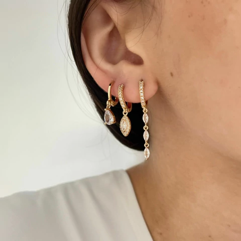 Trio Argolas Gotas Longuinho Cristal Cravejado banhado a ouro - comprar online