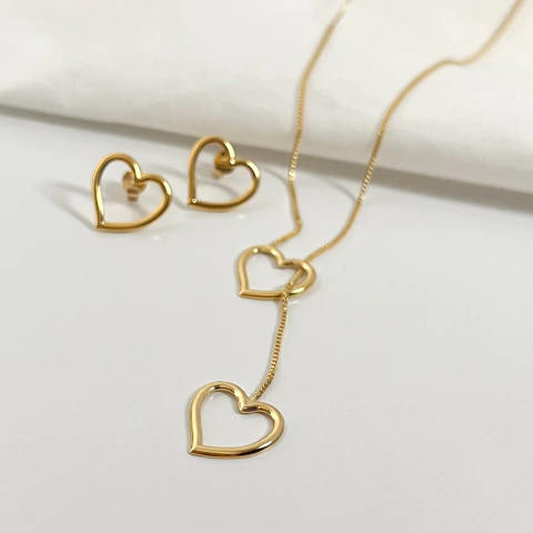 Conjunto Gravatinha Coração banhado a ouro - comprar online