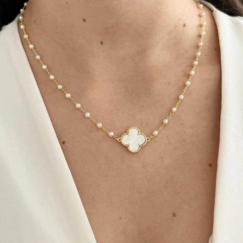 Colar Trevo Pérolas banhado a ouro - comprar online