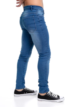 165C - Pantalón de Jean Elastizado, Localizado Azul Medio - comprar online