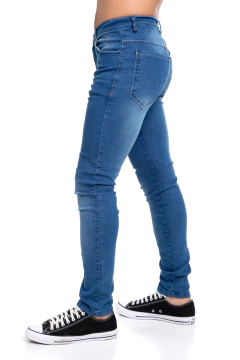 165C - Pantalón de Jean Elastizado, Localizado Azul Medio en internet