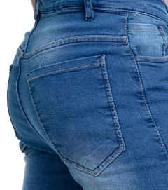 165C - Pantalón de Jean Elastizado, Localizado Azul Medio - wintertex