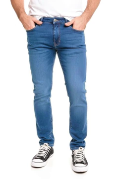 165C - Pantalón de Jean Elastizado, Localizado Azul Medio - comprar online