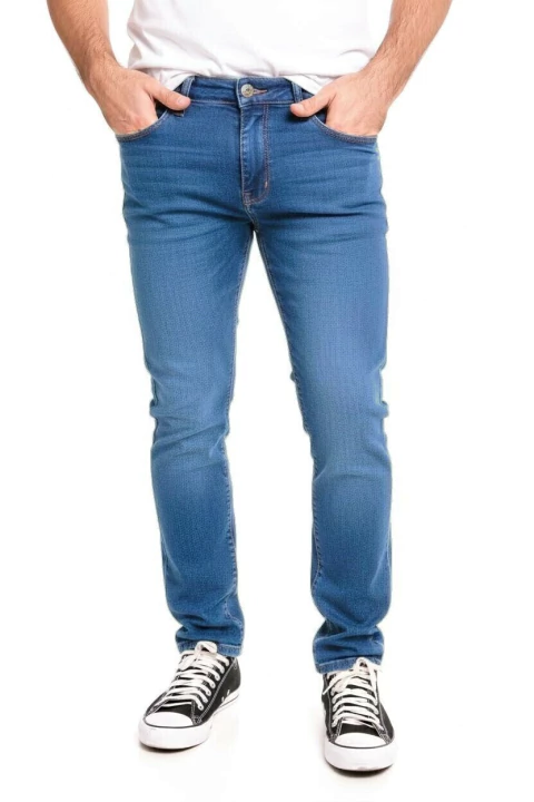 165C - Pantalón de Jean Elastizado, Localizado Azul Medio - comprar online