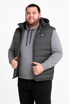 237E - Chaleco Talle Especial Matelase de Bastones con Capucha