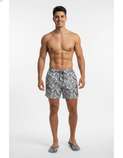 381 - Short de baño Estampado Hojas Microfibra Con Suspensor - wintertex