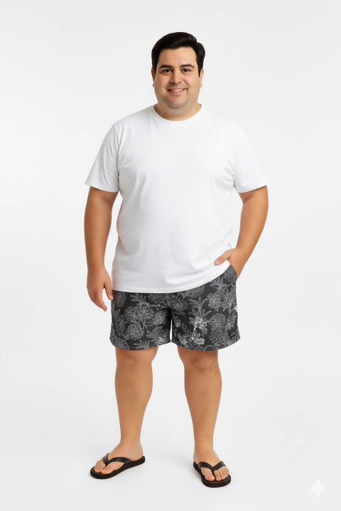 382E - Short de baño Talle Especial Estampa Flores Microfibra Con Suspensor - comprar online