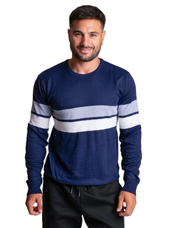 4716 - Sweater Importado de Acrílico Rayado Cuello Redondo - comprar online