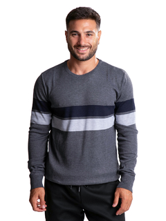 4716 - Sweater Importado de Acrílico Rayado Cuello Redondo - tienda online