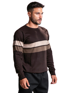 4716 - Sweater Importado de Acrílico Rayado Cuello Redondo - wintertex