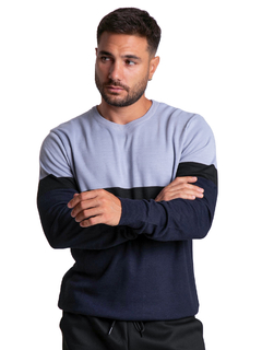 4414 - Sweater Importado de Acrílico Rayado Cuello Redondo