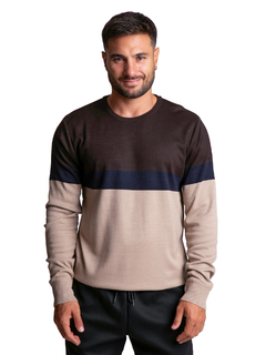 4414 - Sweater Importado de Acrílico Rayado Cuello Redondo - comprar online