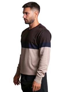 4414 - Sweater Importado de Acrílico Rayado Cuello Redondo - wintertex