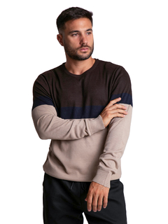4414 - Sweater Importado de Acrílico Rayado Cuello Redondo - tienda online