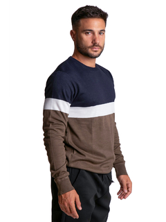 4414 - Sweater Importado de Acrílico Rayado Cuello Redondo - wintertex