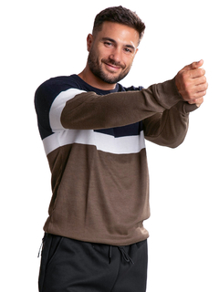 4414 - Sweater Importado de Acrílico Rayado Cuello Redondo - tienda online