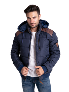 612 - Campera de Abrigo Hombre con Capucha y detalles de Cuerina