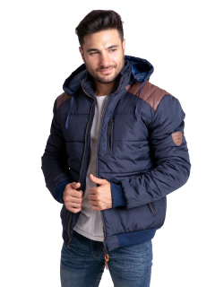 612 - Campera de Abrigo Hombre con Capucha y detalles de Cuerina - wintertex