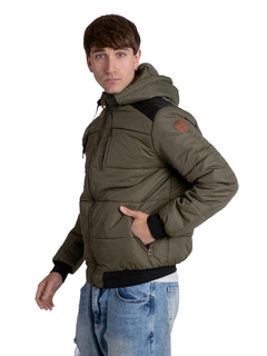 612 - Campera de Abrigo Hombre con Capucha y detalles de Cuerina