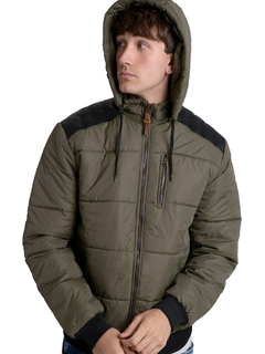 612 - Campera de Abrigo Hombre con Capucha y detalles de Cuerina - tienda online