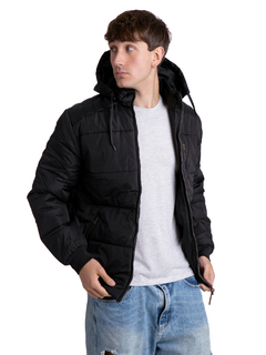 612 - Campera de Abrigo Hombre con Capucha y detalles de Cuerina - tienda online