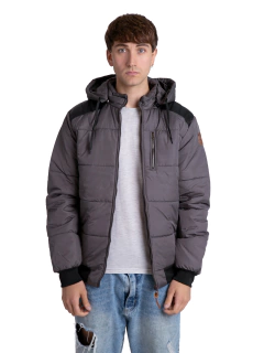 612 - Campera de Abrigo Hombre con Capucha y detalles de Cuerina - wintertex