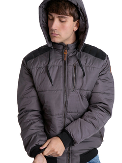 612 - Campera de Abrigo Hombre con Capucha y detalles de Cuerina