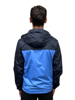 706 - Campera Running combinada en V con capucha, tipo rompevientos