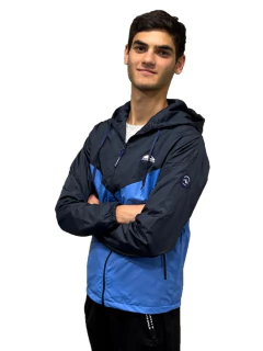 706 - Campera Running combinada en V con capucha, tipo rompevientos - comprar online