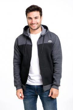 825 - Campera de Frisa Combinada, con capucha.