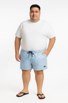 381E - Short de baño Talle Especial Estampa Hojas Microfibra Con Suspensor - comprar online