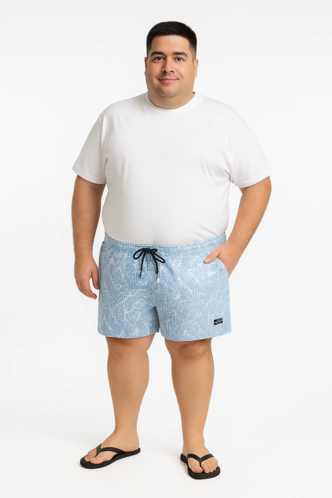 381E - Short de baño Talle Especial Estampa Hojas Microfibra Con Suspensor - comprar online