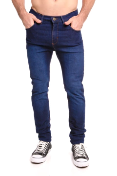 165M - Pantalón de Jean Elastizado, Localizado Marino Oscuro - tienda online