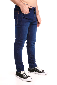 165M - Pantalón de Jean Elastizado, Localizado Marino Oscuro