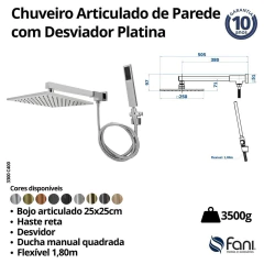 Chuveiro Parede Com Desviador Metal Platina Champanhe Fani - Vannkurs Metais