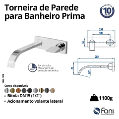 Imagem do Torneira Parede Prima Acionamento Lateral Preto Fosco Fani