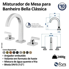 Misturador Para Banheiro Bella Clássica Preto Fosco Fani - loja online