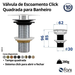 Válvula Para Banheiro Click Quadrada Gold Fani - loja online