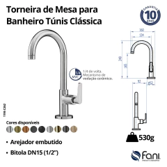 Torneira Para Banheiro Túnis Clássica Champanhe Fani - loja online