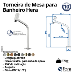 Torneira Para Banheiro Alta Hera 1208 Champanhe Fani - loja online