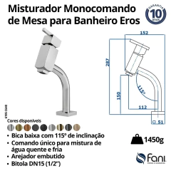 Monocomando Para Banheiro Bica Baixa Eros 6195 Gold Fani - Vannkurs Metais