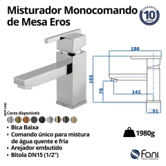 Monocomando Banheiro Bica Baixa Eros 6875 Preto Fosco Fani - loja online