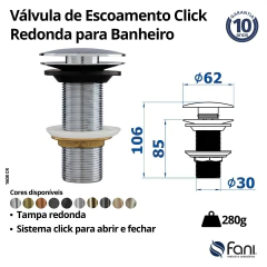 Válvula Para Banheiro Click Redonda Rose Gold Fani - loja online