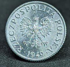 580 - Polônia 1 grosz, 1949 - Alumínio - 14.7mm - Y# 39 - Com brilho de cunho - comprar online